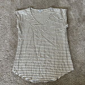 Express Metallic Gold, white and navy short sleeved dress top EUC